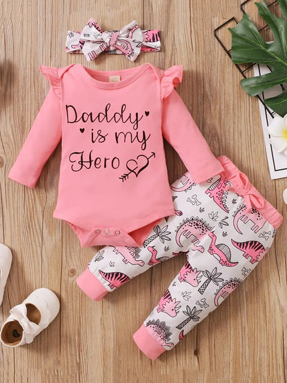 Adorable Baby Girl's Letter Print Onesie & Floral Shorts & Headband Set