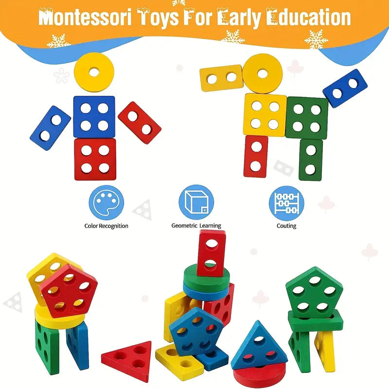 Wooden Montessori Sorting Blocks