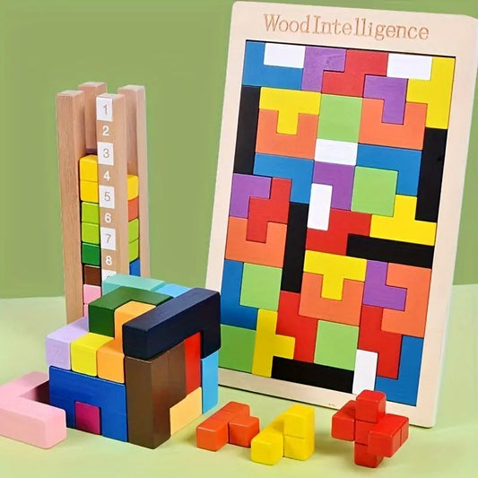 Colorful 3D Wooden Blocks Puzzle Brain Teaser