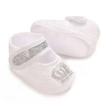 Cute Shiny Crown Sneakers for Baby Girls Lightweight Soft Flat Shoes