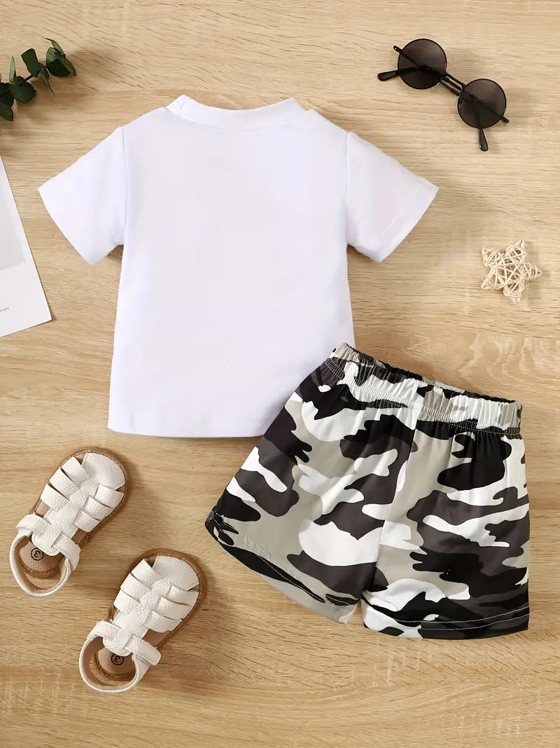 Trendy Color Block Short Sleeve Top & Shorts Set