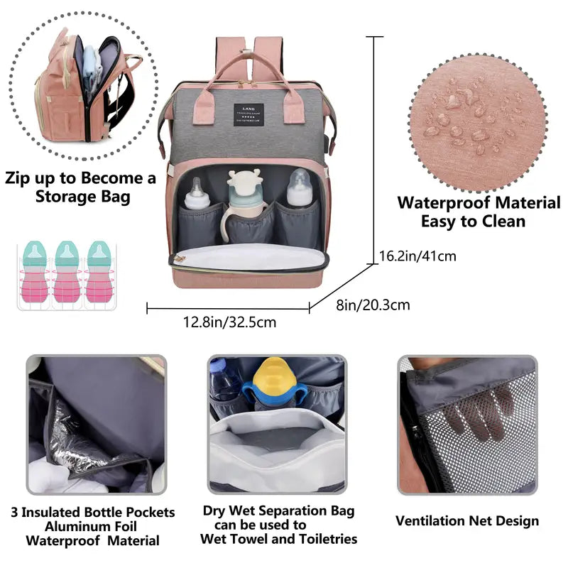 Multifunctional Diaper Bag Backpack with Changing Station and Sunshade