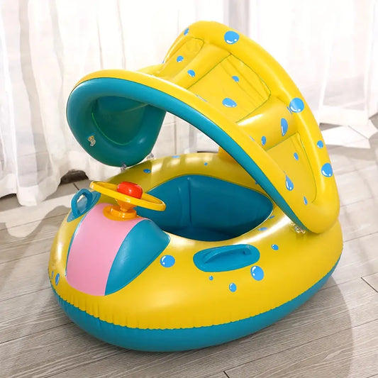 PVC Children's Swimming Ring with Built-In Sun Shade