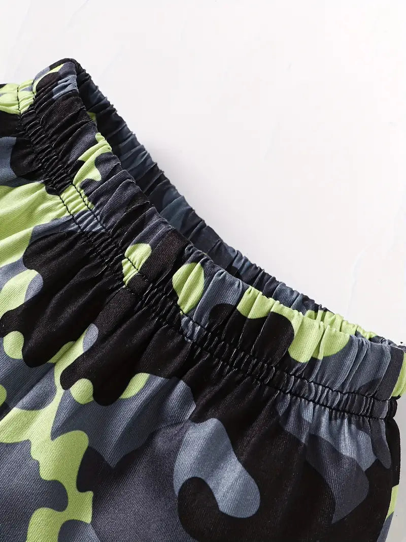 Trendy Color Block Short Sleeve Top & Shorts Set