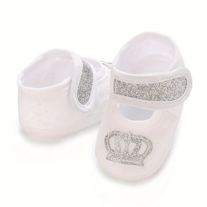 Cute Shiny Crown Sneakers for Baby Girls Lightweight Soft Flat Shoes