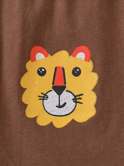 Summer 2pcs Animal Print Short Sleeve Tees & Shorts Set