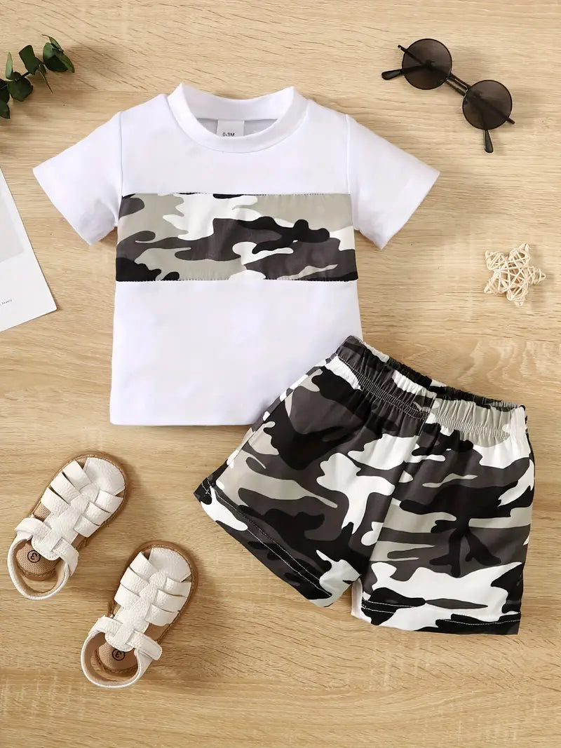 Trendy Color Block Short Sleeve Top & Shorts Set