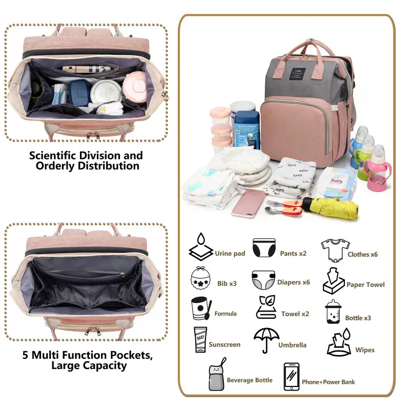 Multifunctional Diaper Bag Backpack with Changing Station and Sunshade