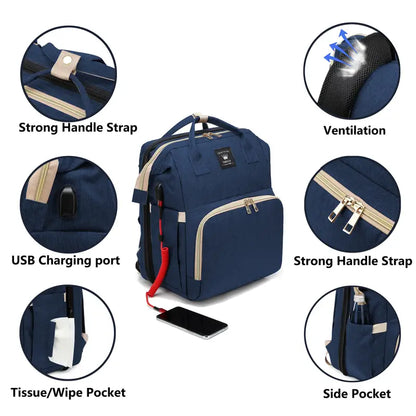 Multifunctional Diaper Bag Backpack with Changing Station and Sunshade