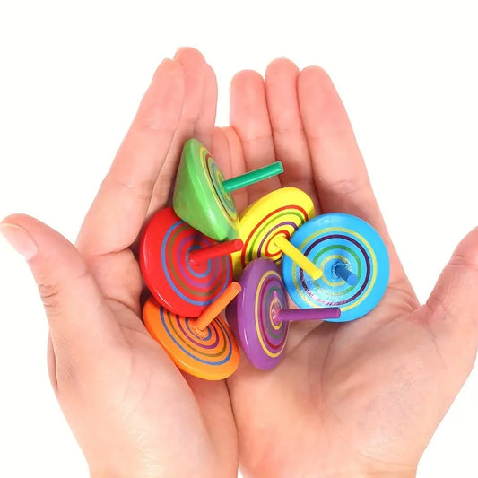 3pcs Hand-painted Wooden Rotating Gyroscopes for Kids