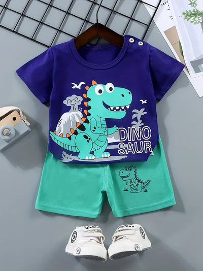 Summer 2pcs Animal Print Short Sleeve Tees & Shorts Set