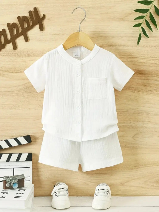 2-Piece Baby Summer Cotton Muslin Outfit Set, Short Sleeve Top and Shorts