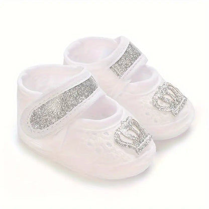 Cute Shiny Crown Sneakers for Baby Girls Lightweight Soft Flat Shoes