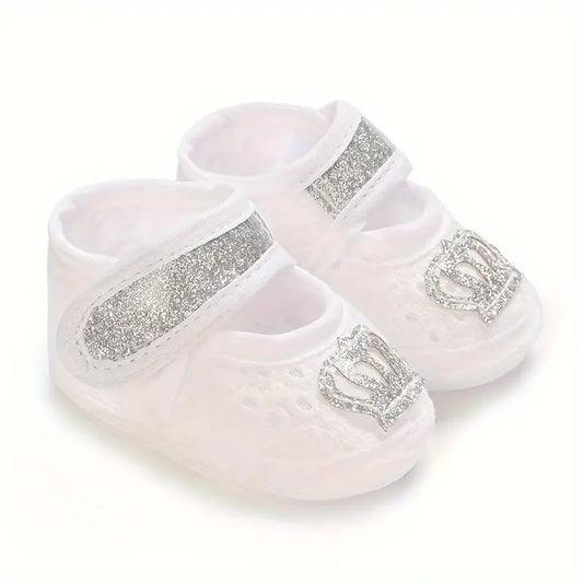 Cute Shiny Crown Sneakers for Baby Girls Lightweight Soft Flat Shoes