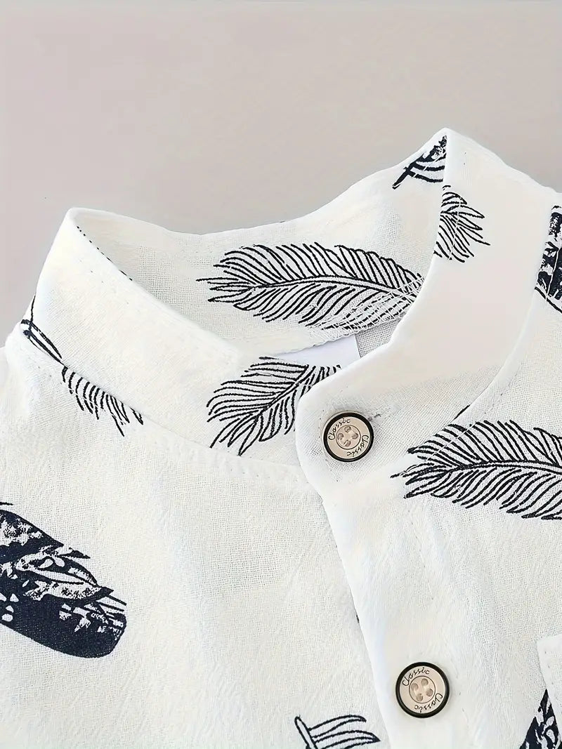 Trendy Baby Boys Feather Pattern Shirt & Shorts Set