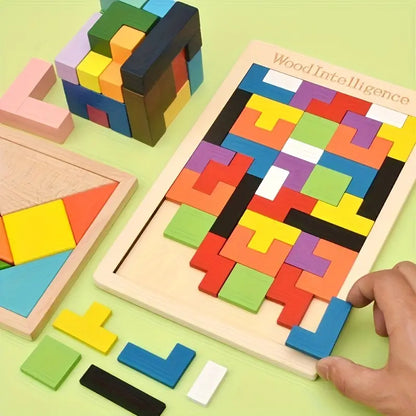 Colorful 3D Wooden Blocks Puzzle Brain Teaser