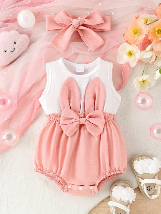 Sweet and Stylish Infant's Color Clash Bunny Ear Decor Bodysuit